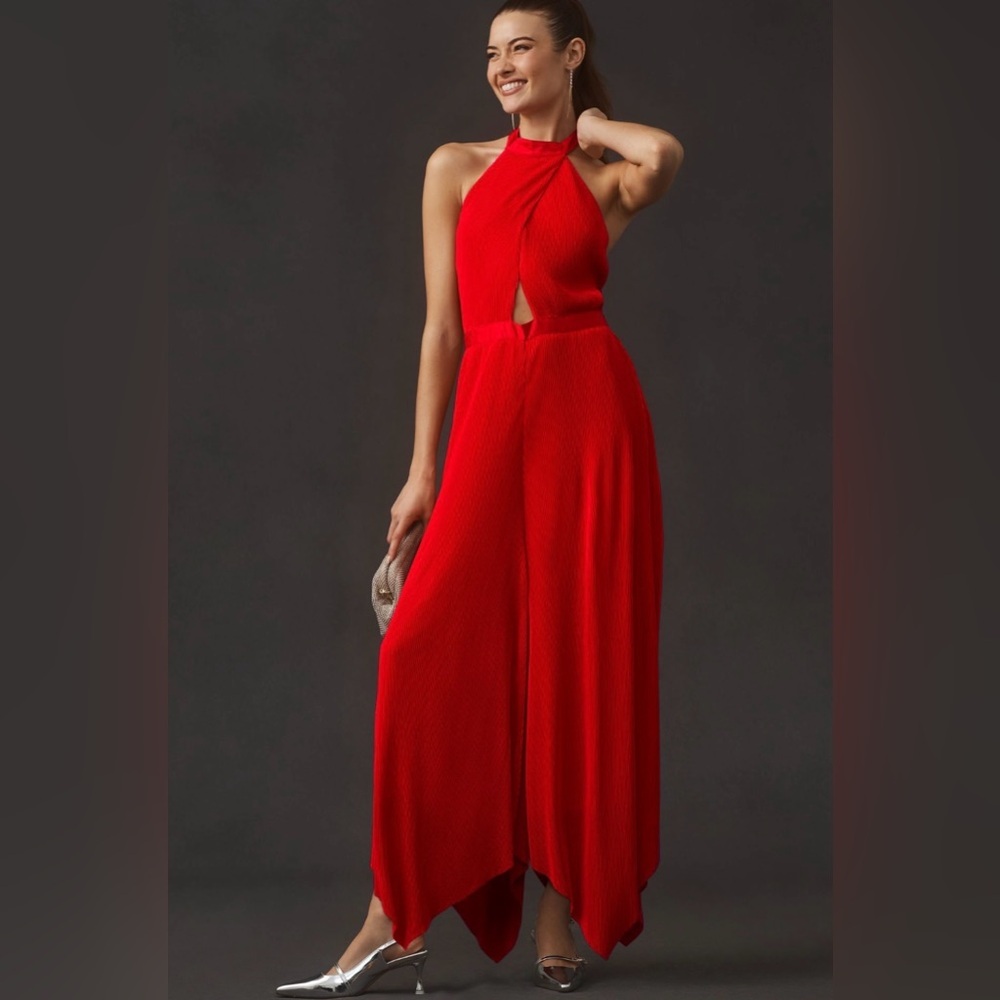 NWT By Anthropologie Plisse Halter Jumpsuit 0
